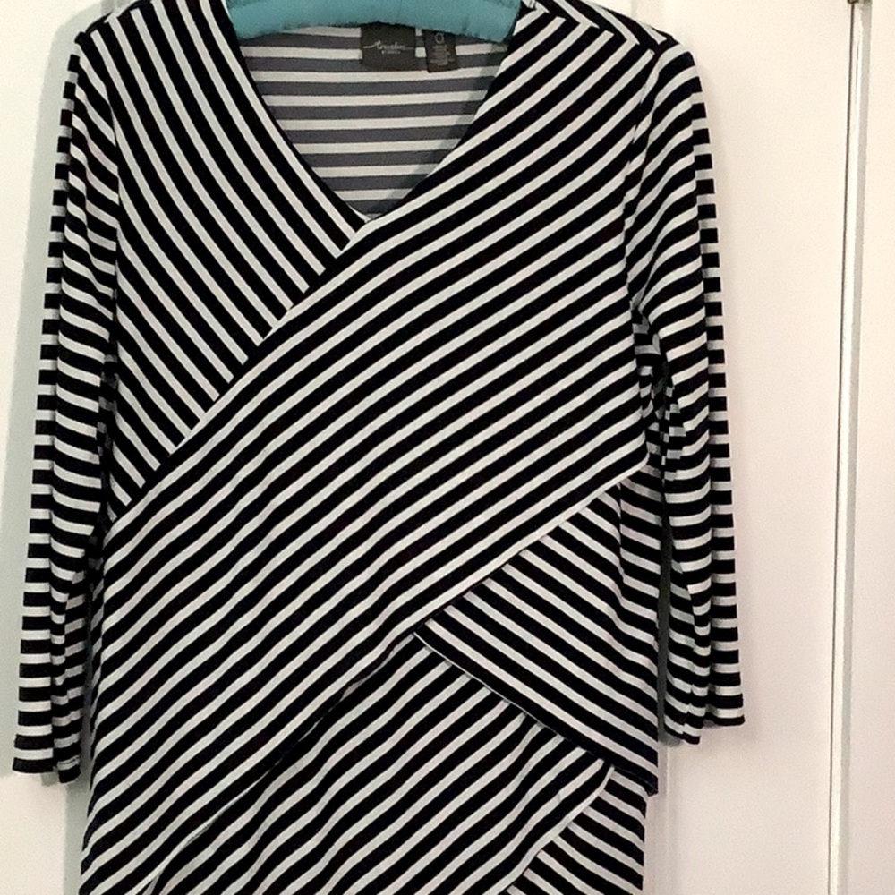Women’s asymmetrical, navy, and white tunic